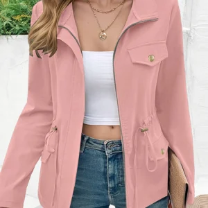 ZANZEA 2025 Autunno Moda Giacche a maniche lunghe Donna Casual Coulisse in vita Zip-Up Capispalla Tinta unita Abbigliamento da lavoro Cappotti cargo 1