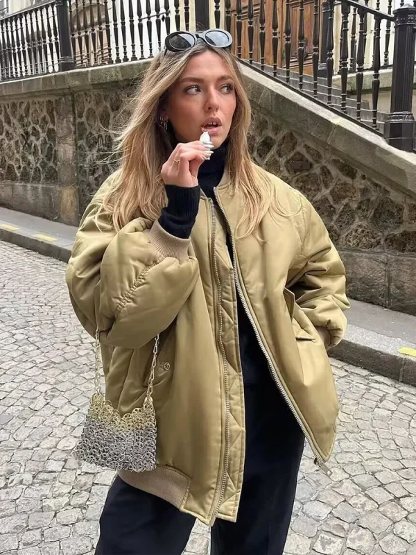 2025 Giacca bomber da donna Autunno Inverno Moda donna Cappotto ampio oversize Manica lunga Cerniera Streetwear Nuove giacche casual 5