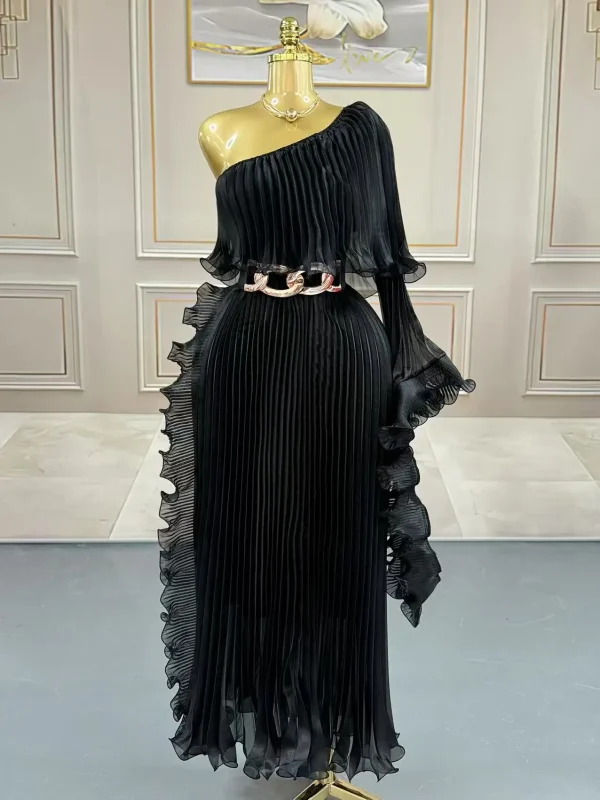 Miyake plissettato 2025 primavera/estate nuovo abito taglie forti, abito da sera elegante sul petto con pieghe realizzate a mano 4