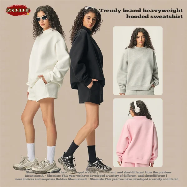 ZODF 2025 Donne di Inverno 350gsm Caldo Pile Felpe Ragazze Femminile Hip Hop Mezza Dolcevita Pullover Marchio di Abbigliamento HY056 4