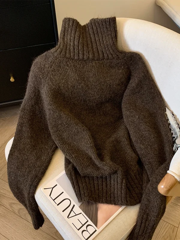 Maglione da donna in cashmere marrone Harajuku maniche lunghe dolcevita pullover maglioni maglione vintage Y2k anni 2000 vestiti moda inverno 2