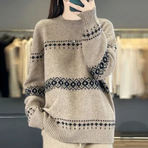 100% lana 2025 maglione lavorato a maglia da donna o-collo manica lunga caldo allentato maglioni oversize femminile inverno casual elegante vestiti da donna 1