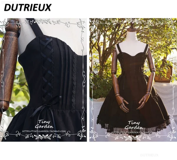 Abito con bretelle in pizzo con fiocco per ragazze dolci autunno e inverno bordeaux JSK Abiti eleganti con canotta dimagrante a vita alta stile Lolita 4