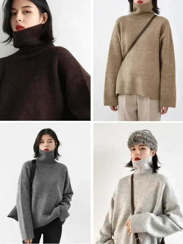 CHIC VEN maglione da donna autunno inverno nuovo dolcevita pullover in maglia abiti larghi per le donne caldo solido top femminili di base 2023 3