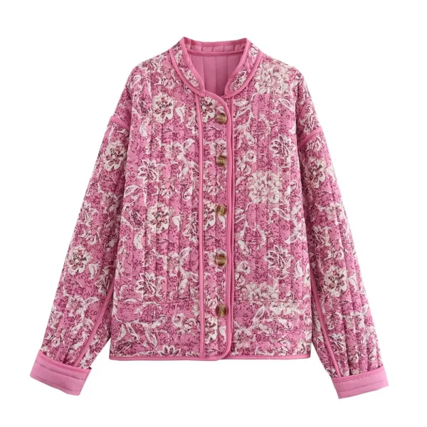 Giacca da donna in cotone stampato allentato e dimagrante a maniche lunghe alla moda e versatile in stile europeo e americano 2024 3