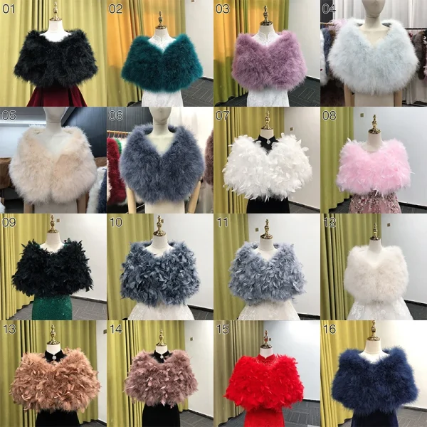 Scialli di pelliccia di struzzo Eleganti cappotti di piume di struzzo Bolero da sposa Scialli avvolgenti da sposa Giacche Abiti da sera per feste Mantello Sciarpa 6