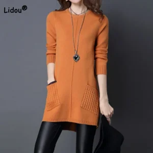 Moda femminile tinta unita semplicità pullover lavorati a maglia pendolari maglioni a maniche lunghe tutto-fiammifero autunno inverno abbigliamento donna 1