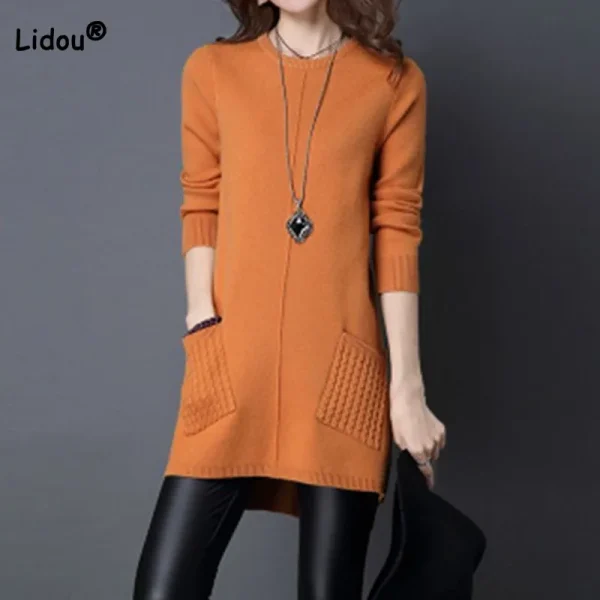 Moda femminile tinta unita semplicità pullover lavorati a maglia pendolari maglioni a maniche lunghe tutto-fiammifero autunno inverno abbigliamento donna 1