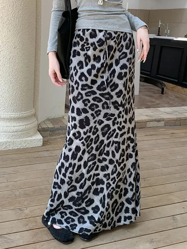 Zoki Gonne lunghe leopardate sottili sexy Donna Vita alta Retro Streetwear Gonna Y2K Autunno Casual Harajuku Gonna lunga vintage americana 5