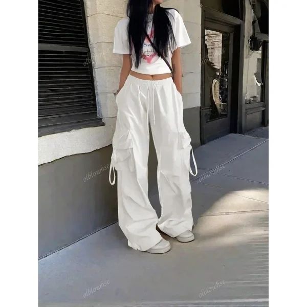 Pantaloni casual larghi a gamba larga Pantaloni da lavoro da donna con grandi tasche Pantaloni lunghi vintage High Street Trend Nuovo 2025 5