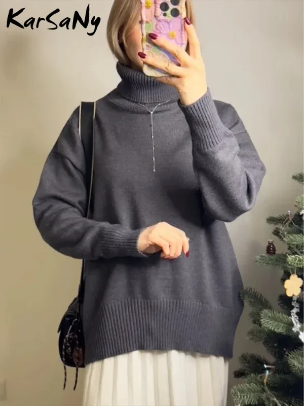 Maglioni spessi da donna Dolcevita oversize da donna Pullover bianchi caldi invernali Maglione oversize a collo alto lavorato a maglia per top da donna 6