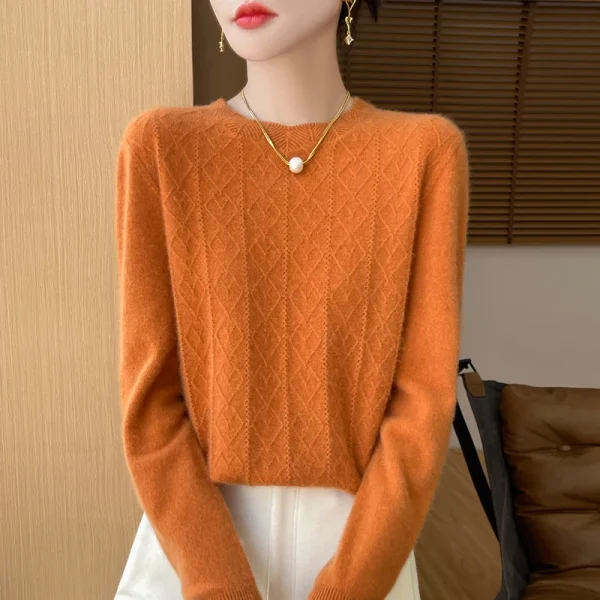 Prima linea pronta da indossare 100% lana merino autunno e inverno nuovo maglione da donna girocollo maglione pullover lavorato a maglia fondo cashmer 3