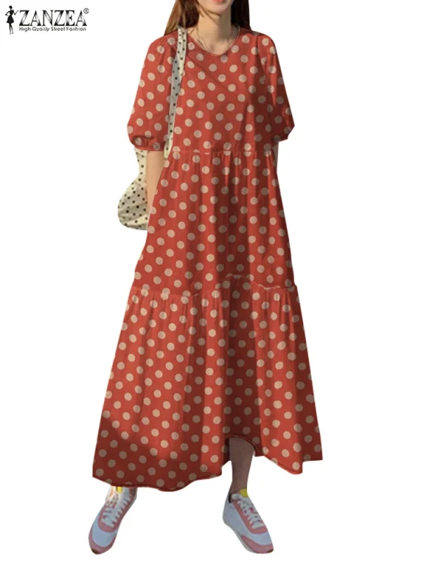 Abiti estivi da donna 2024 ZANZEA moda elegante pois stampati manica corta vestito estivo casual allentato vacanza abiti Sarafans 5