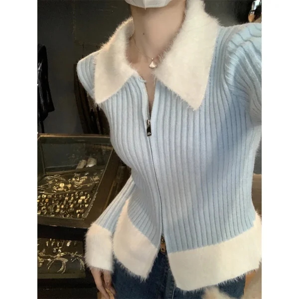 Maglione lavorato a maglia con cerniera corta rosa Camicia base per abbigliamento interno da donna Top invernale lavorato a maglia delicato Slim Fit Manica lunga Casual Elegante 1