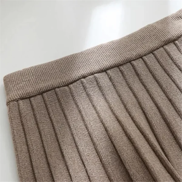 Gonna longuette lavorata a maglia da donna elegante gonna lunga a pieghe a vita alta nera coreana 2024 primavera autunno inverno Faldas Femme Jupes 5