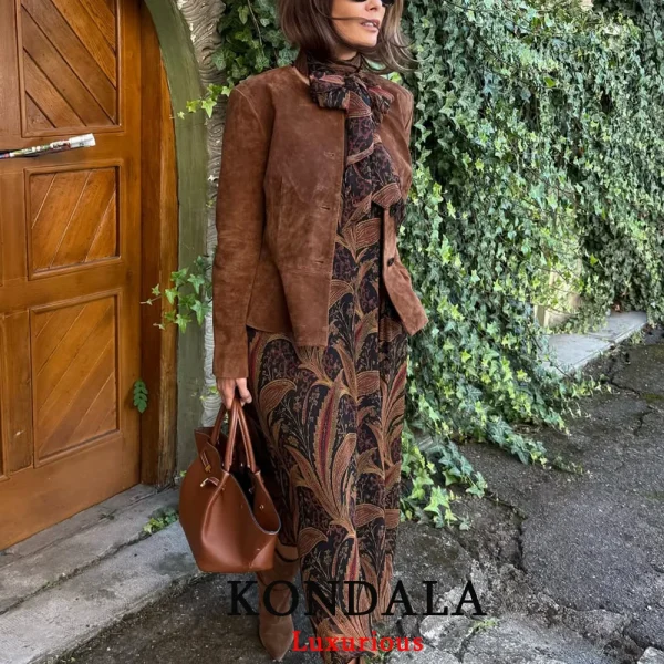 KONDALA Streetwear Pelle scamosciata Donna Giacche O Collo Bottoni Manica lunga Giacche corte Moda 2025 Autunno Inverno Capispalla casual 3