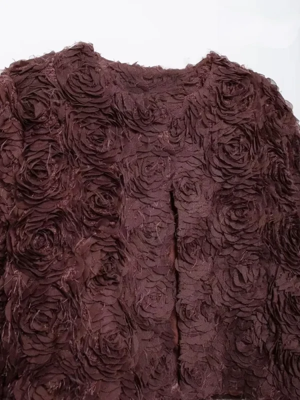 Cappotto da donna corto strutturato a forma di fiore moda manica lunga bottone a pressione capispalla femminile top chic 3