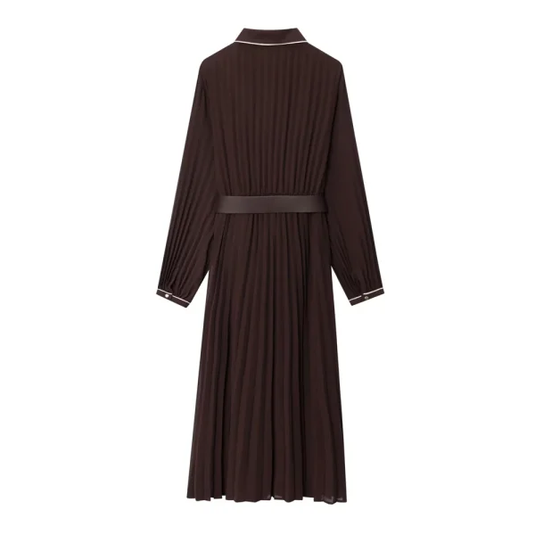 Abito MIDI plissettato patchwork con risvolto e cintura da donna nuovo autunno 2