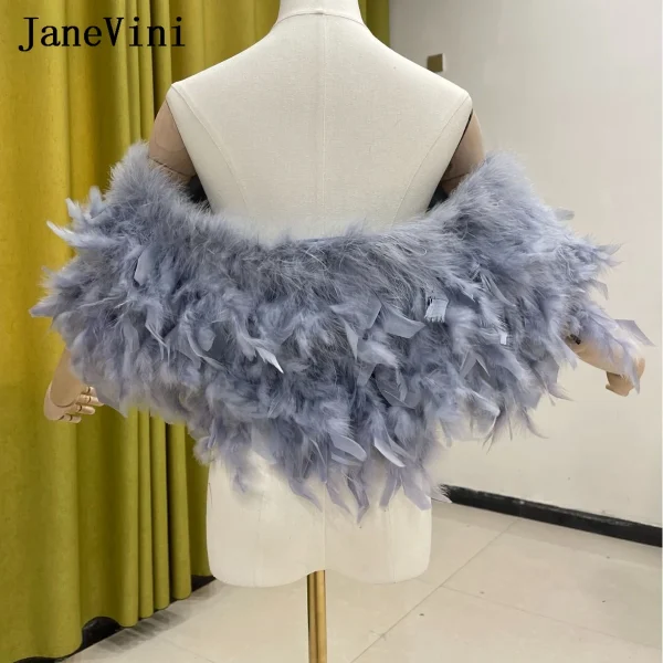 JaneVini Bianco Vere Piume di struzzo Scialle da sposa Donna Matrimonio Bolero Mariée Pelliccia invernale Mantelle da sposa Avvolge Coprispalle Coprispalle 5