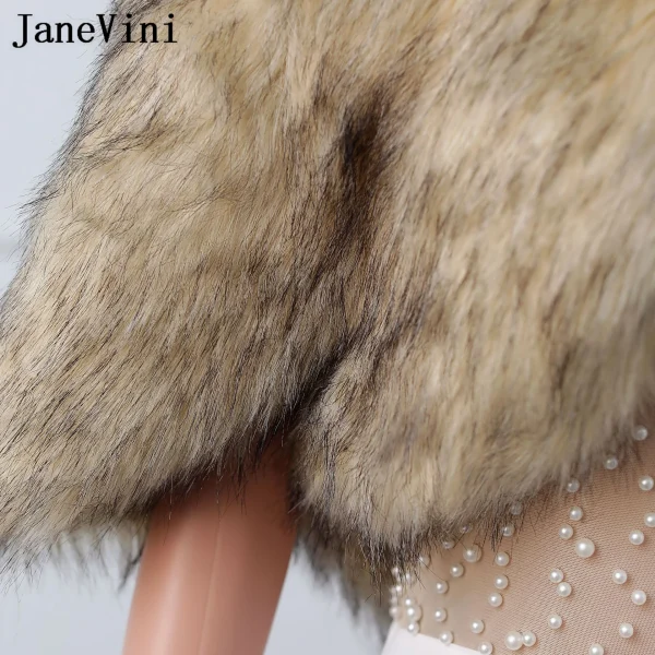 JaneVini Chale Fourrure Da Sposa Bolero Femme Giubbotti Avvolge Inverno Pelliccia Sintetica Abito Da Sposa Mantello Scialle Cappotto Delle Donne Coprispalle Mantello Corto 6