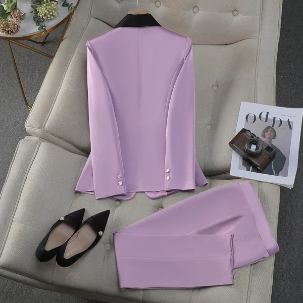 NAVIU Abbigliamento da lavoro da lavoro Set da 2 pezzi Viola Rosso Giallo Albicocca Giacca a maniche lunghe e pantaloni da donna Pantalone da lavoro formale 2