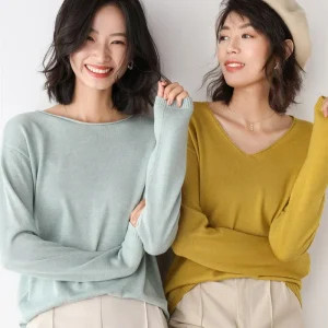 Primavera 2025 maglione lavorato a maglia allentato da donna scollo a V collo basso pollo base a forma di cuore stile coreano consegna a domicilio 1