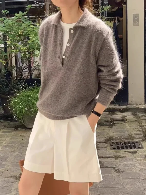 Autunno Inverno Nuovo Maglione delle Donne 100% Lana Merino Lavorato A Maglia Colletto POLO Pullover Casual Camicia A Maniche Lunghe Abbigliamento Donna Magliette E Camicette 6