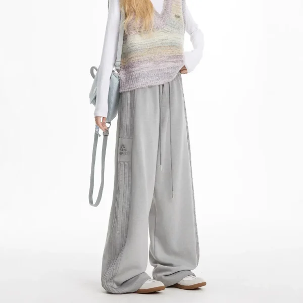 Pantaloni a gamba larga a vita alta Pantaloni sportivi casual a righe Pantaloni lunghi da donna dal taglio dritto vestibilità ampia Primavera Autunno Nuovo stile 4
