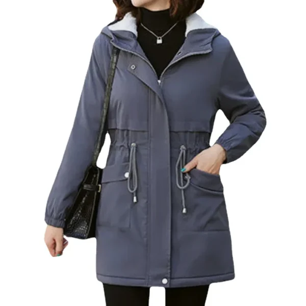 Cappotto Parka foderato in pile morbido ispessito da donna nuovo inverno 3XL di alta qualità Giacca leggera con cappuccio con tasche 1