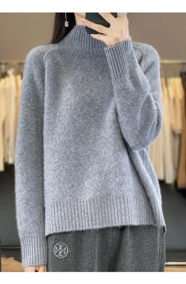 Maglione di cashmere a collo alto da donna Maglione raglan pigro ispessito in morbida lana al 100% con spacco per l'autunno inverno Comodo ceroso W 5