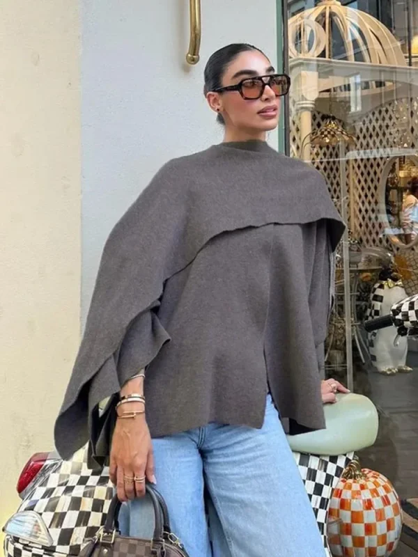 Giacca da donna autunno inverno Cappotto da pendolare casual da donna Cappotto oversize allentato lavorato a maglia Giacca sciarpa chic divisa elegante asimmetrica 6