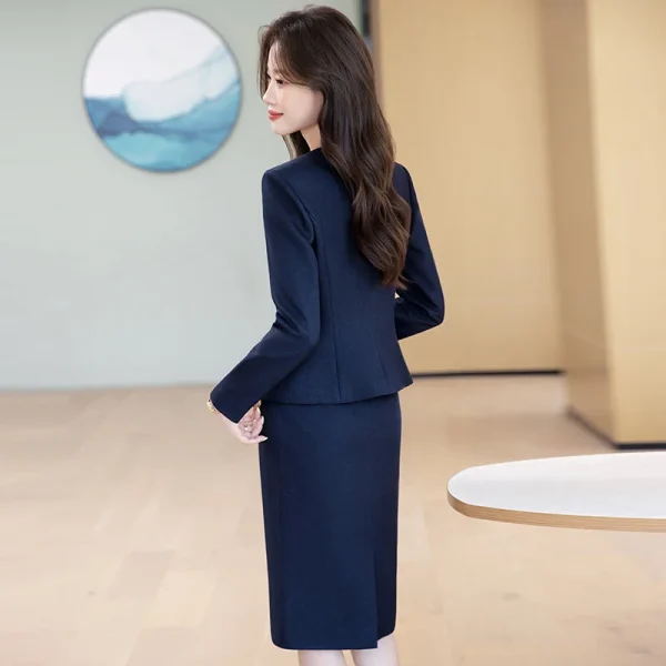 NAVIU Abiti eleganti da donna viola Moda Temperamento Casual Business O Collo Giacca sottile e gonna Abbigliamento da lavoro da donna per ufficio 3