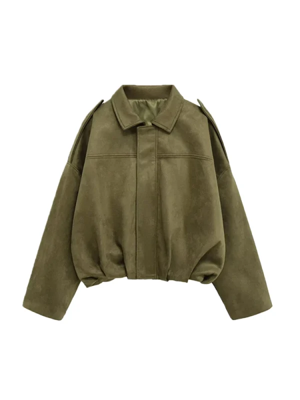 Giacca bomber oversize da donna in finta pelle scamosciata a maniche lunghe, capispalla chic e larghi, top alla moda femminile per la primavera, l'autunno, l'inverno 5