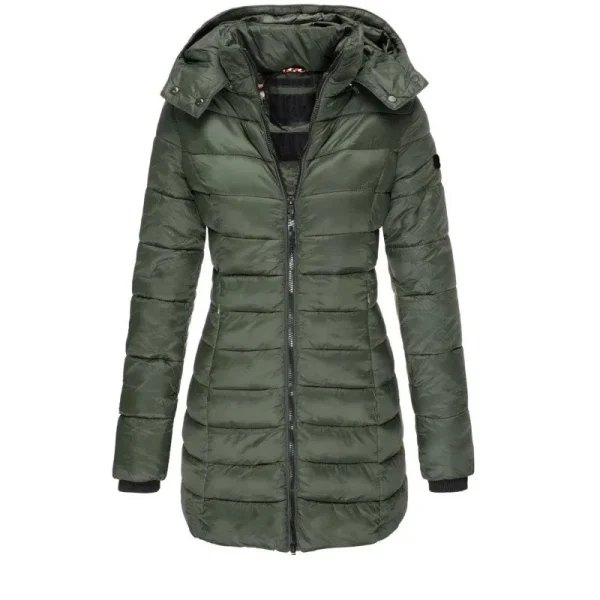 Inverno Addensare Caldo Parka da donna Cerniere in tinta unita Cappotti Manica lunga Imbottito Puff Giacca di media lunghezza Sottile Felpa con cappuccio femminile Parka 5