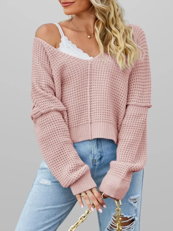 Pullover ampio Maglioni casual con scollo a V profondo Top lavorato a maglia femminile Novità in capispalla Stampa Abiti autunnali e invernali 3