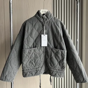 ZW Giacca in cotone da donna 2025 Nuovo arrivo Vintage Lenzing Rayon Collo alto Tasca grande Cappotto trapuntato decorativo per le donne 1