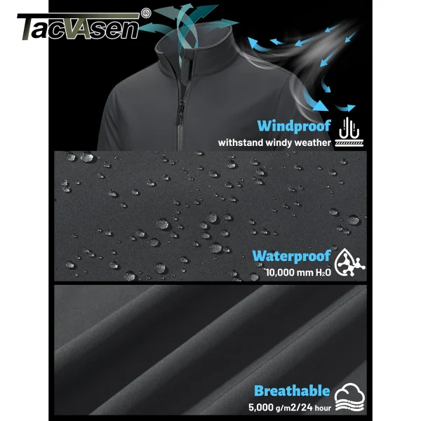 TACVASEN Giacca Softshell foderata in pile Giacca antipioggia da uomo con zip intera Giacca da lavoro all'aperto Primavera Trekking Escursionismo Giacca a vento da uomo 5