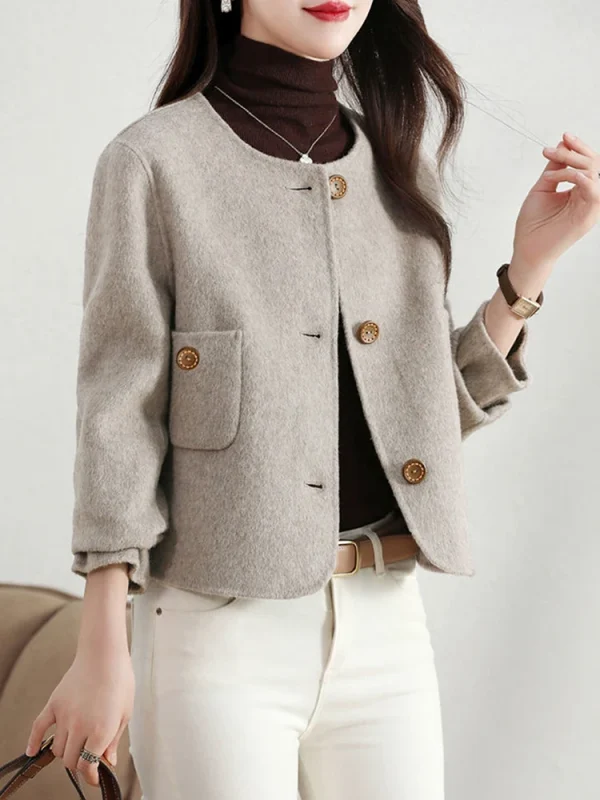 Cappotti di lana corti solidi alla moda per donna Autunno Inverno Abbigliamento donna caldo Abbottonatura Cappotto femminile Nuovo in capispalla 3