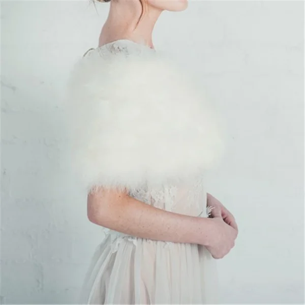 Lussuoso struzzo bianco piuma avvolgente giacca di pelliccia da sposa matrimonio coprispalle cappotto sposa inverno festa di nozze pelliccia bolero donna chaqueta 4