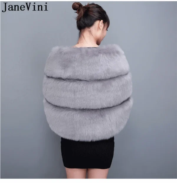 JaneVini Winter Plus Size donna pelliccia mantella grigio mantello nero mantella finta pelliccia di volpe involucri nuziali stole Party Boleros coprispalle 6