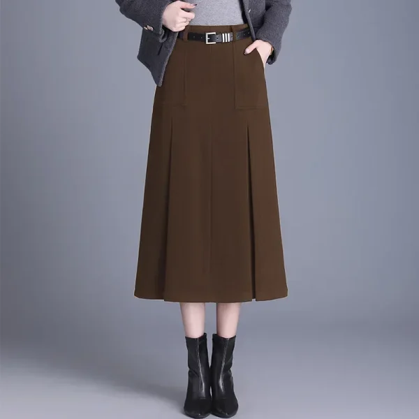 Gonna longuette a vita alta alla moda a vita alta Gonne a mezza lunghezza in lana da donna Primavera Autunno Gonne a pieghe per pendolari di nuovo stile 2