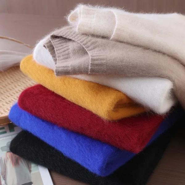 Autunno Inverno Abbigliamento di prima linea Maglione di cashmere visone Pullover girocollo da donna allentato con maglione lavorato a maglia di lana tinta unita 3