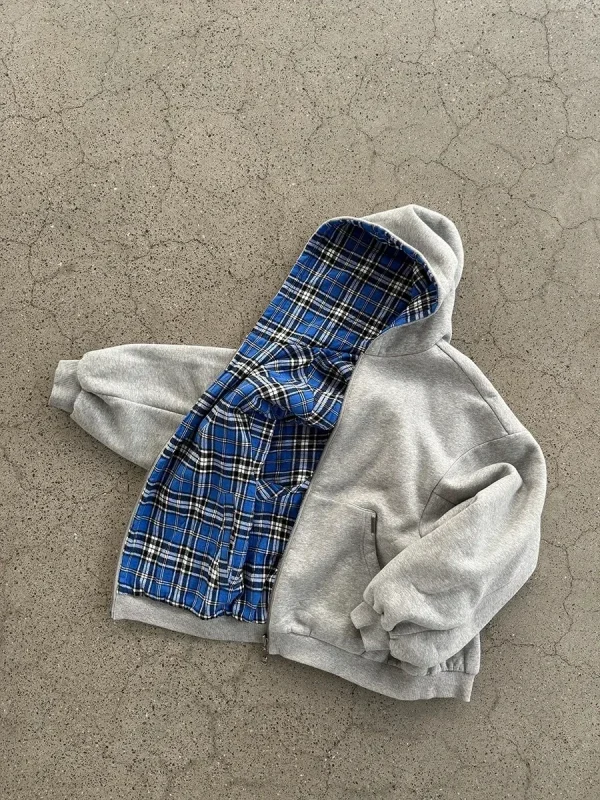 Moda coreana semplice grigio bifacciale oversize con cerniera felpa con cappuccio da donna Y2K nuovo Harajuku gotico casual Joker coppia Street Wear 1