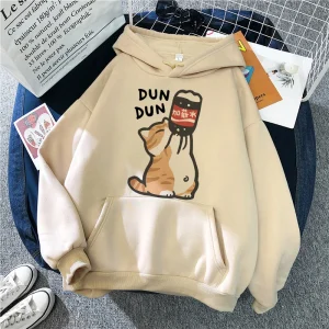 Gatto Bevande che bevono Stampa Felpe Abbigliamento Donna Casual Anni '90 Canguro Tasca Felpe con cappuccio Moda unisex Divertenti Pullover con cappuccio 1