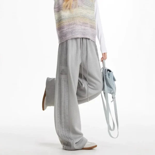 Pantaloni a gamba larga a vita alta Pantaloni sportivi casual a righe Pantaloni lunghi da donna dal taglio dritto vestibilità ampia Primavera Autunno Nuovo stile 3