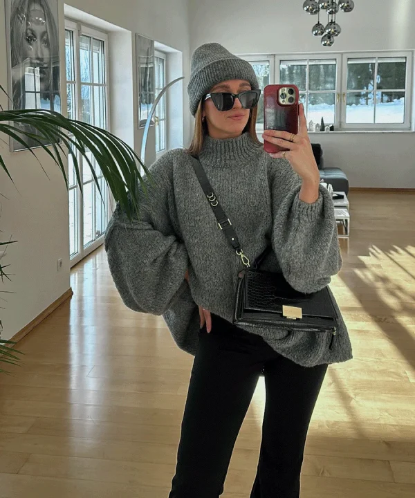 New Fall/winter Women's Sweater Solid Color Semi-turtleneck Casual Commuter Style Knit Pullover Loose Sweater Simple All-match 2