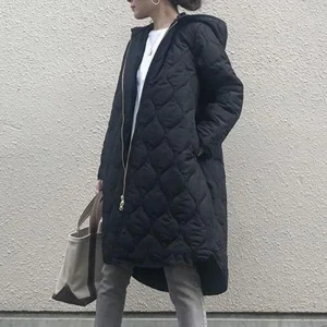 In magazzino Stile giapponese 2024 Inverno New Street Donna Manica lunga Con cappuccio Cerniera Cappotto caldo di media lunghezza Inverno Donna 1
