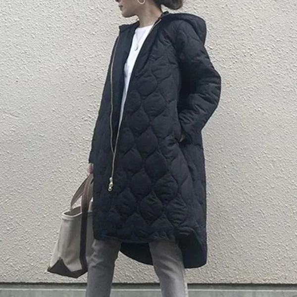 In magazzino Stile giapponese 2024 Inverno New Street Donna Manica lunga Con cappuccio Cerniera Cappotto caldo di media lunghezza Inverno Donna 1