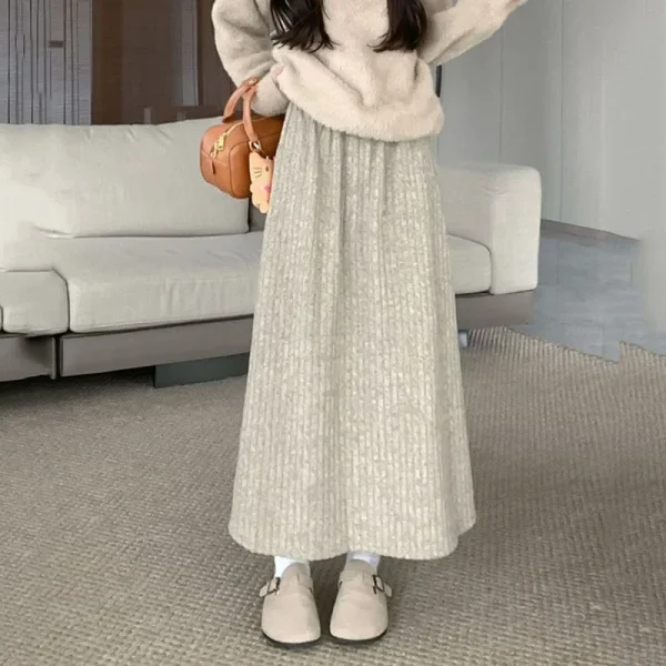 Smvp 2024 Autunno Inverno Nuovo Addensare Peluche A-line Gonne Wowen Solido Casual A Vita Alta Gonna Lunga Delle Signore di Stile Pigro Midi Gonne 4