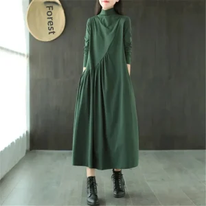 2021 Primavera da donna Artistico Vintage Vestibilità ampia Mezza polo/Collo tartaruga Abito dimagrante di media lunghezza Elegante gonna che riduce l'età 1
